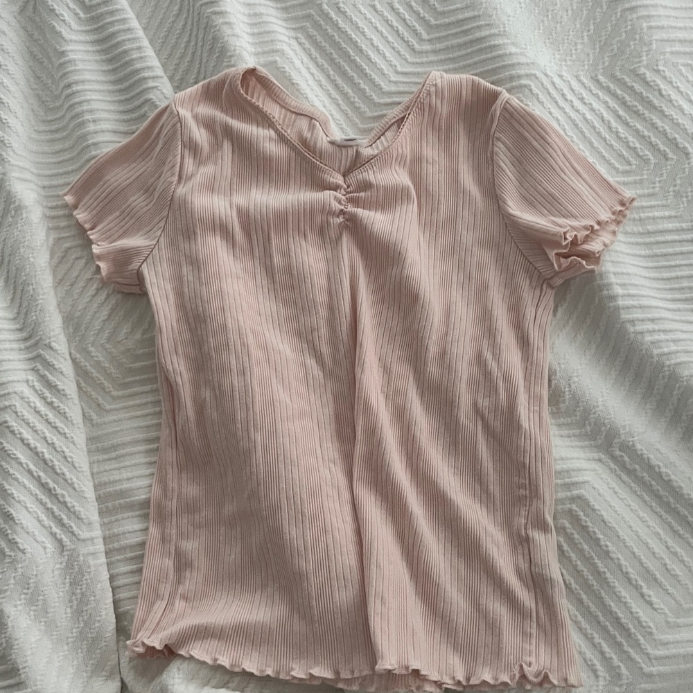 Art Class Pink Ribbed Short Sleeve Top